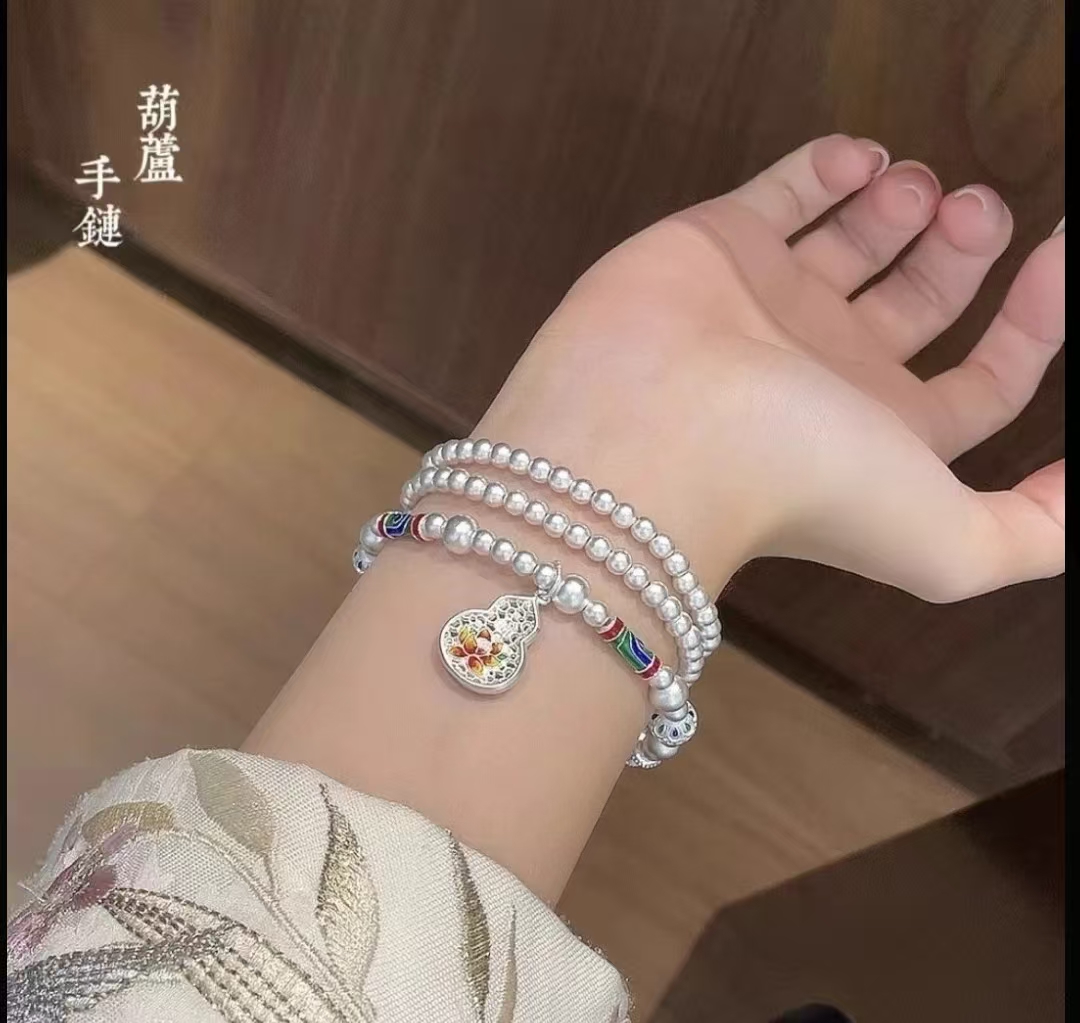 足银999.9葫芦手链女新中式国风叠戴手链情人节礼物送女友老婆