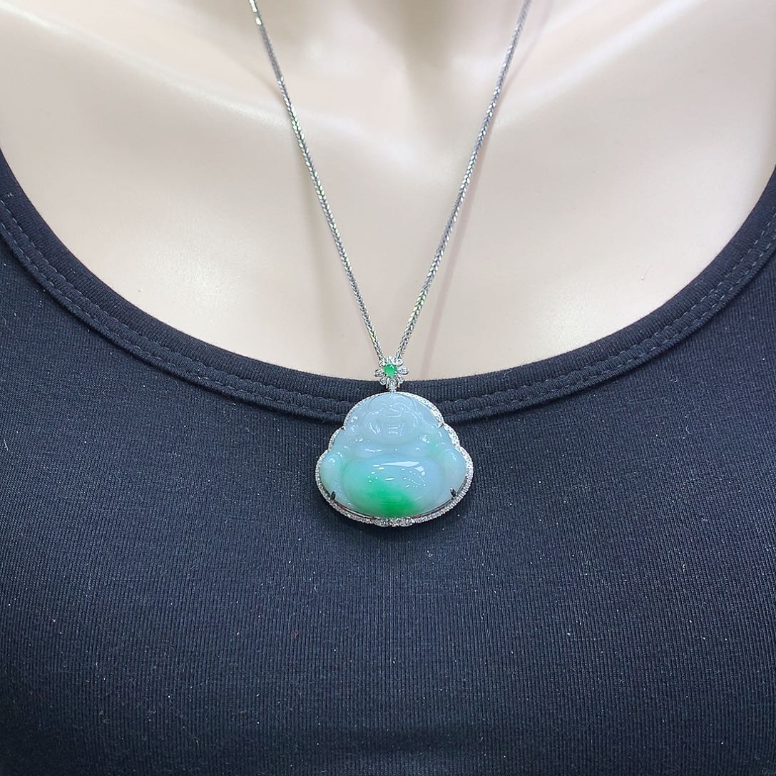 翡翠颈饰18K金镶嵌佛公