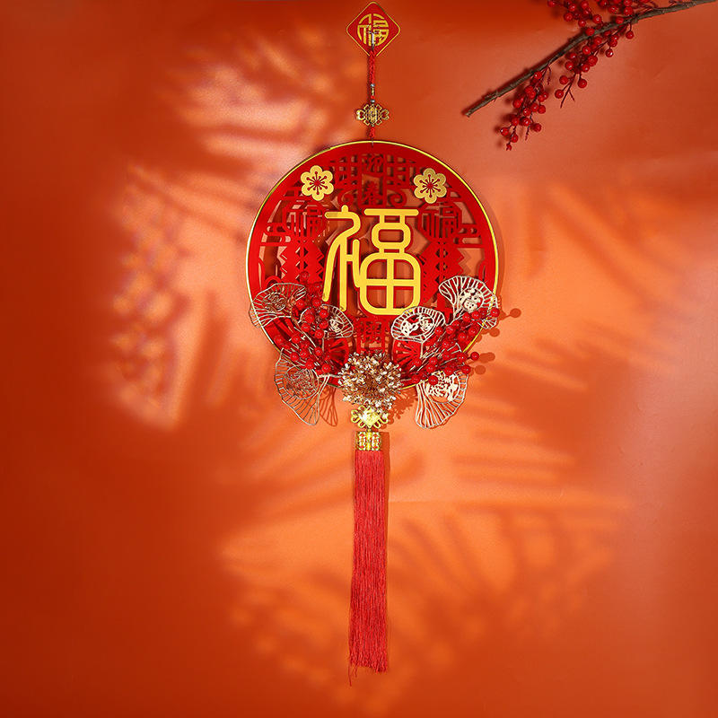 2026马年新年客厅喜庆银杏叶仿真挂件立体红果树挂中国结挂件