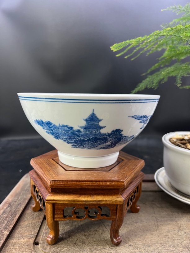 醴陵群力釉下贴花岳阳楼17.5cm菜碗面碗高温瓷