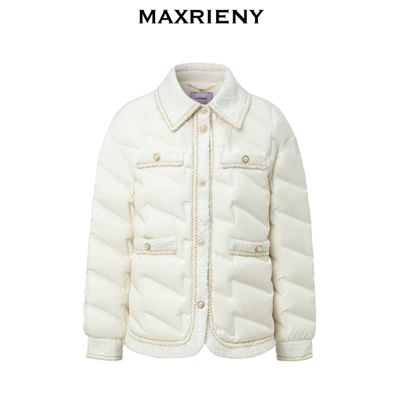 【防寒】MAXRIENY名媛千金小香风短款气质羽绒服女款肌理感米外套