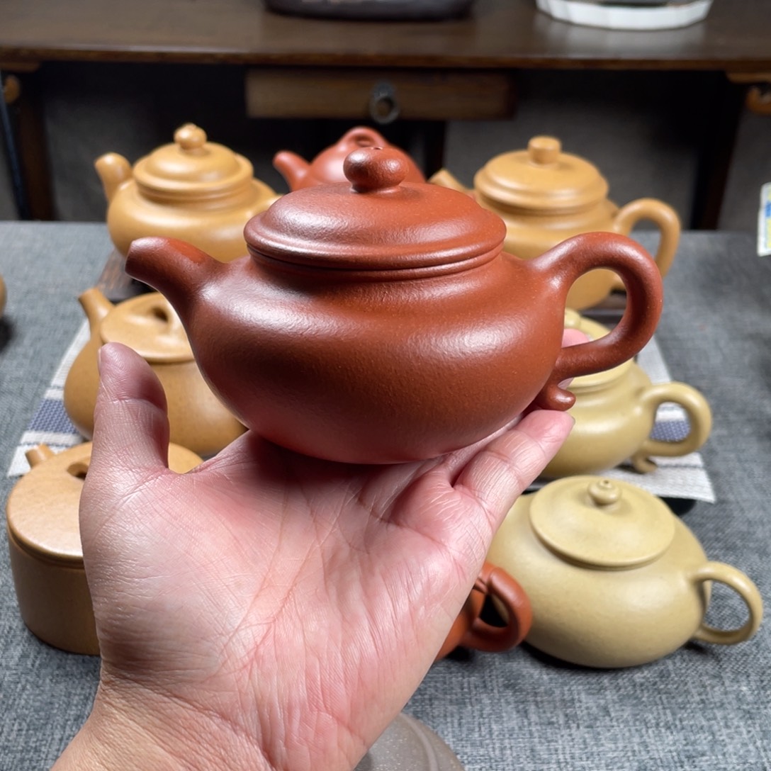 茶壶紫砂红降坡仿古全手 40目200