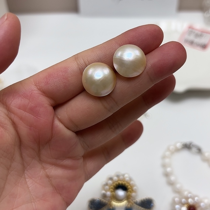 水***天耳饰拼合珍珠（马贝珠）银S925镶嵌