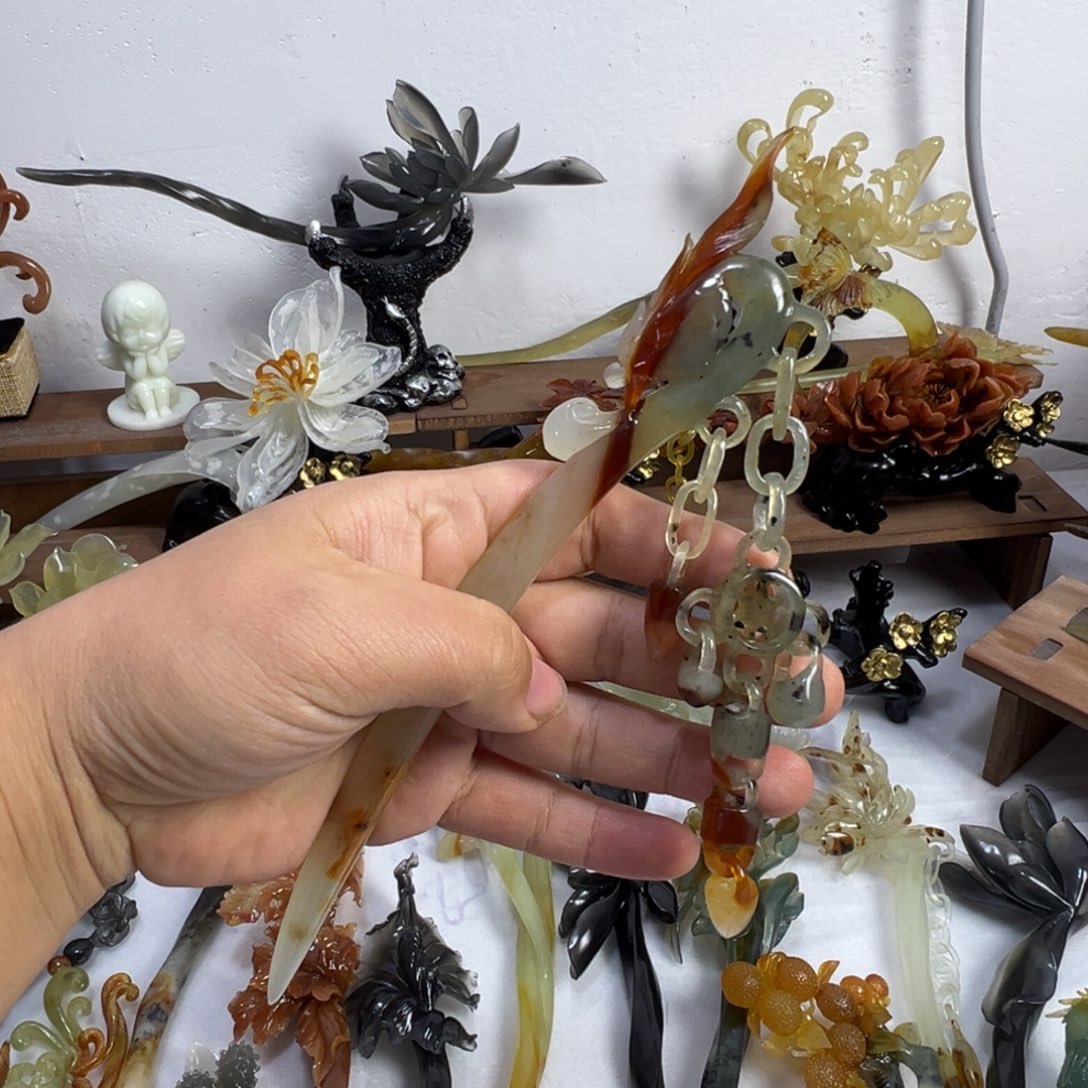 *****定制蛇纹石玉毛货发饰