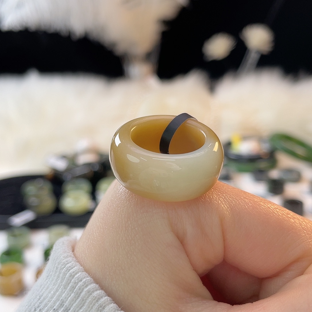 和田玉未镶嵌戒指k90糖青墩墩17.5mm