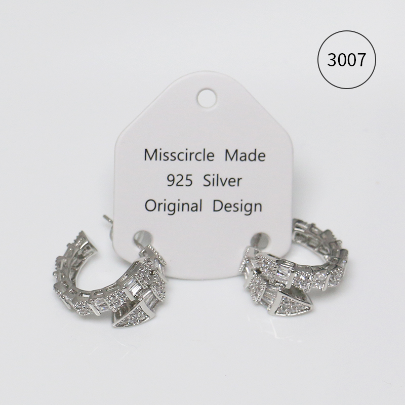 Misscircle Made 铜合金合成锆石耳饰 银色蛇形环绕耳环气质3633