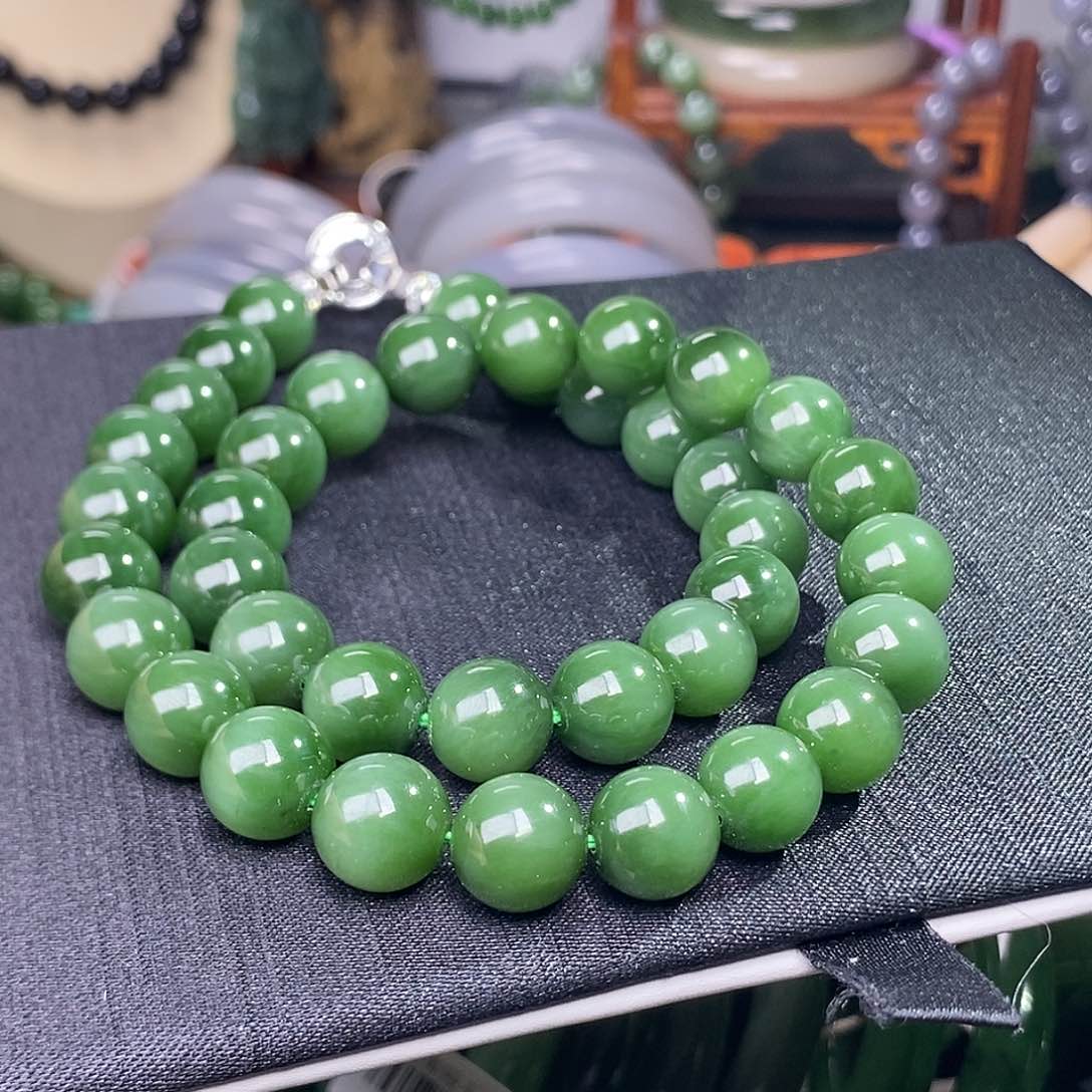 和田玉碧玉猫眼收藏毕业级约12mm妈妈项链未镶嵌洛*