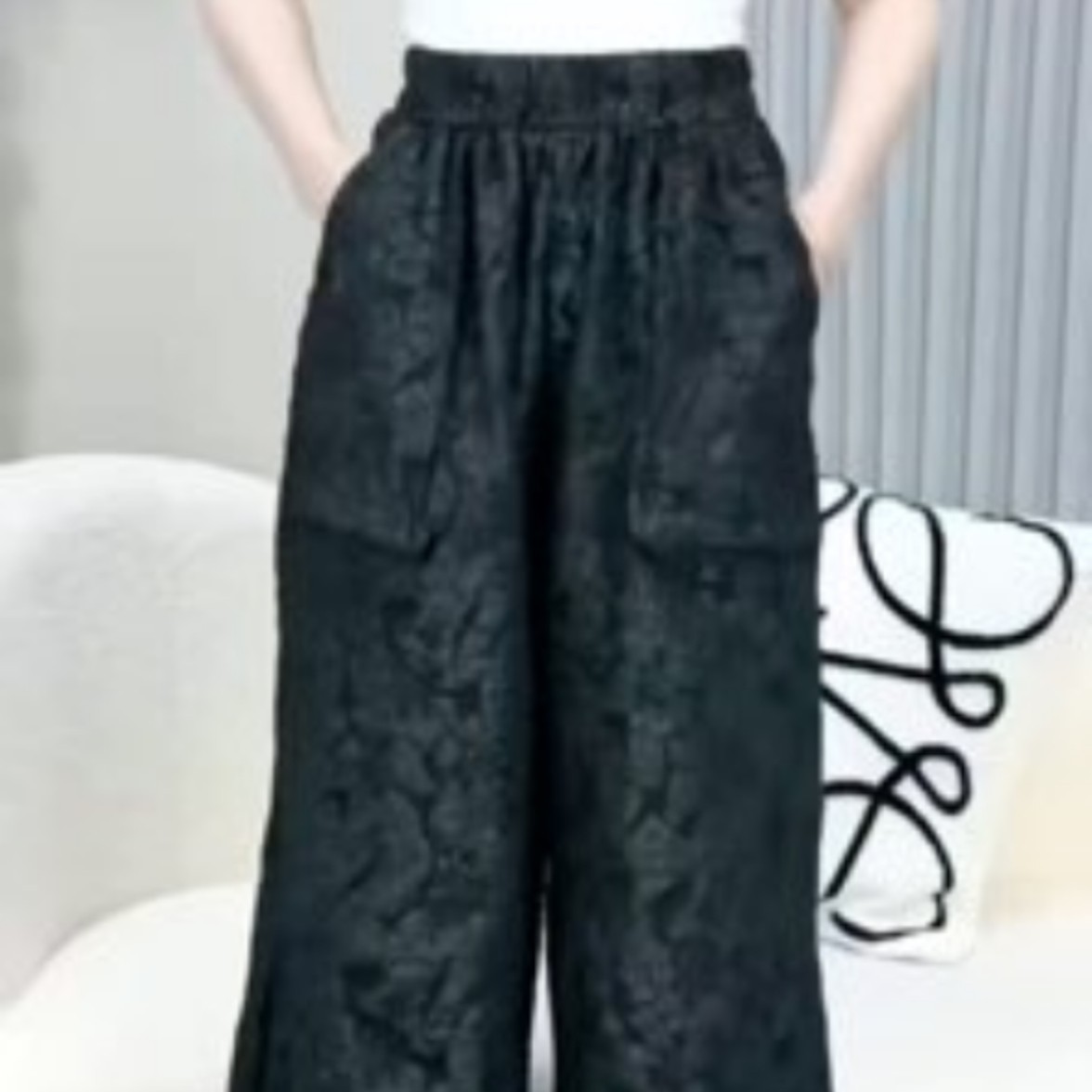 秋季时尚百搭高腰宽松玫瑰花向阳花浮雕洋气花苞裤