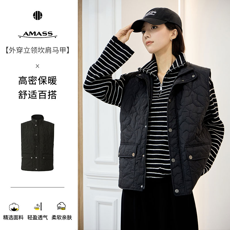 AMASS/阿玛施新款冬季休闲工装风女牛仔立领百搭厚款马夹540071