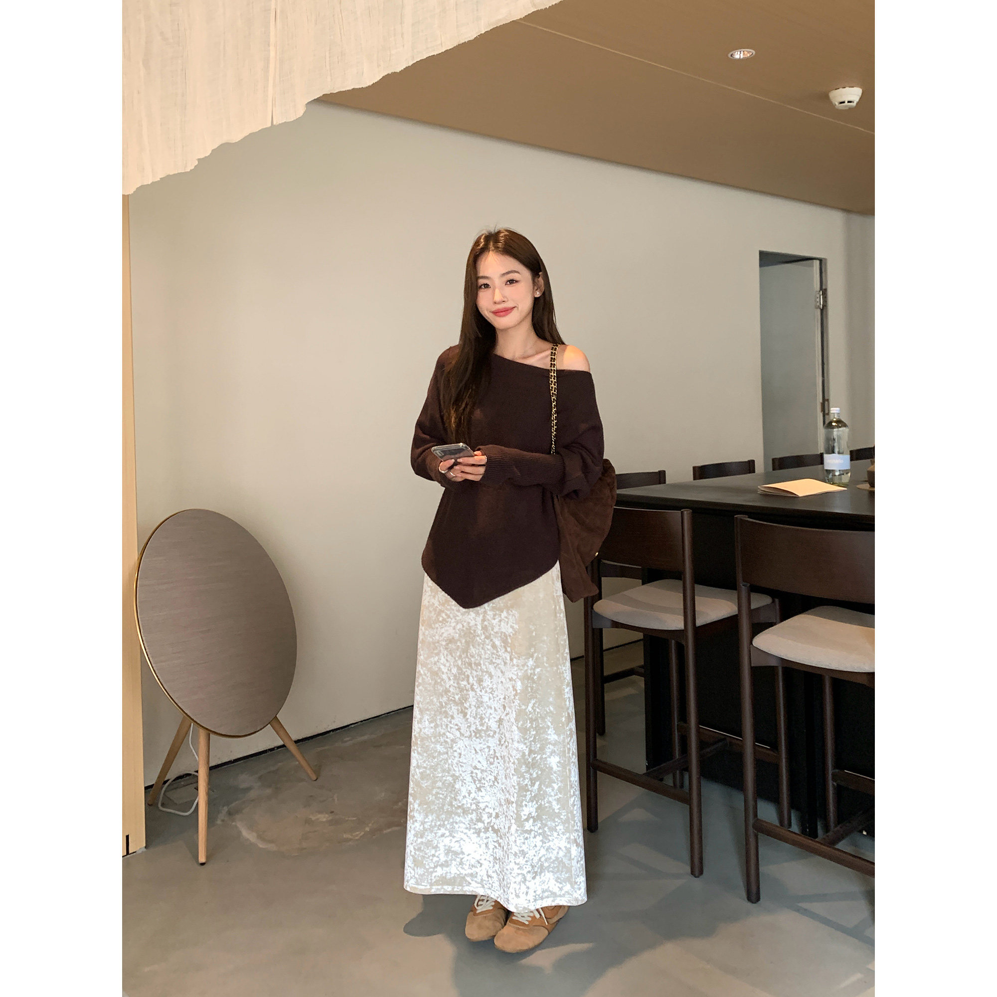 pusumede 高级感复古丝绒半身裙女中长款宽松直筒裙PSQ22563-D