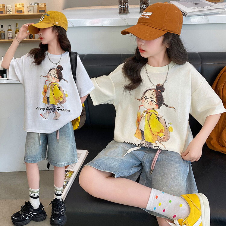 女童夏季短袖中裤套装2025新款儿童洋气韩版宽松休闲两件套中大童