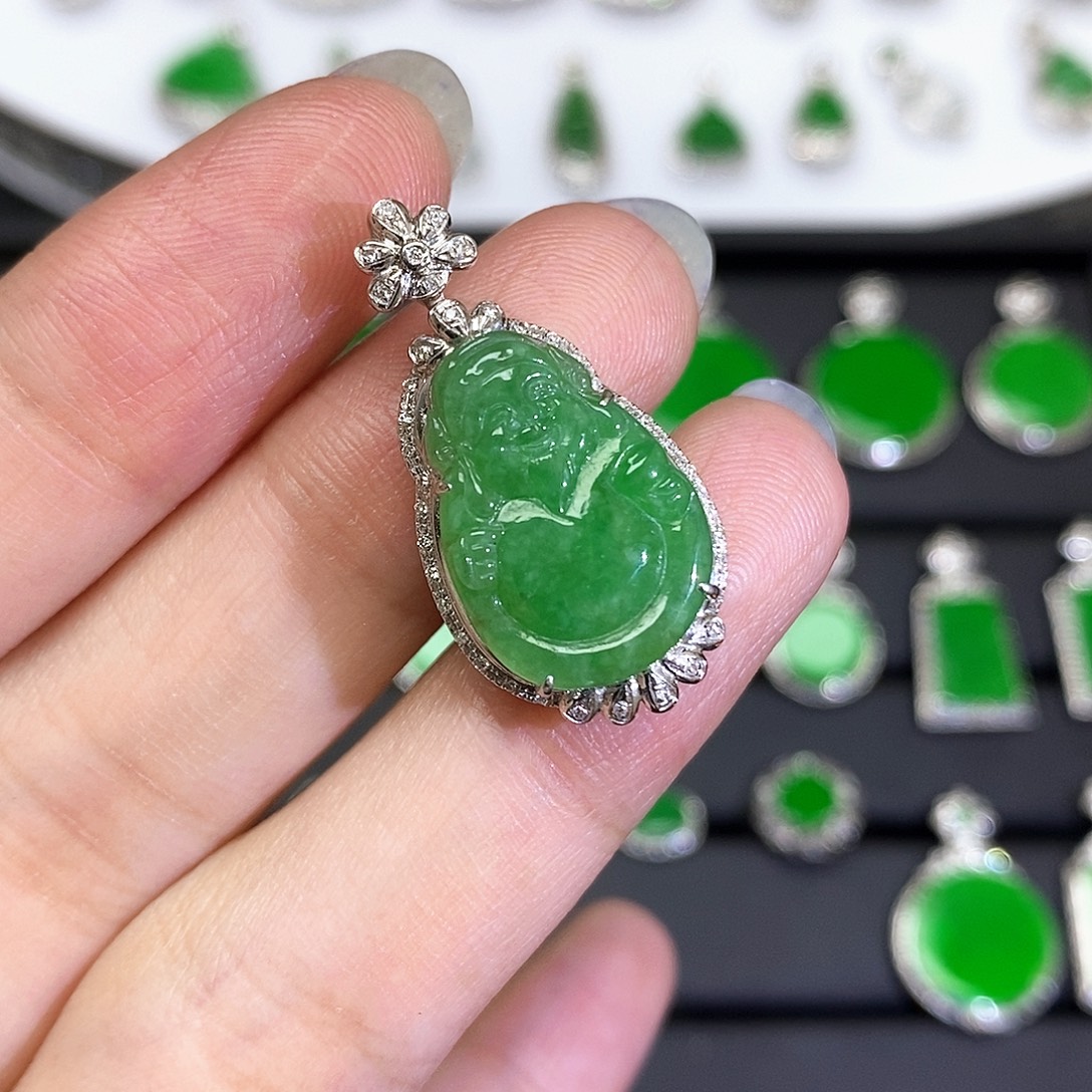 翡翠18K金镶嵌吊坠(不含链)