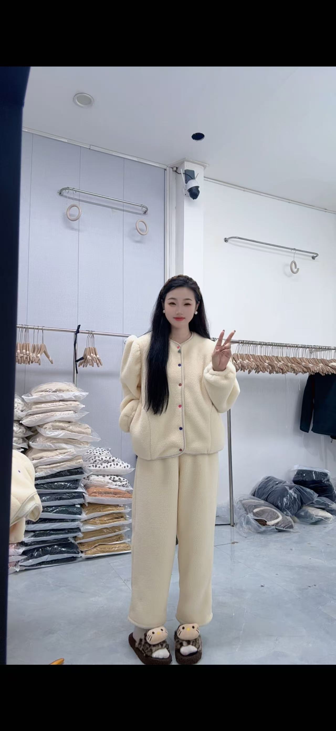 ZL春秋新款泡泡袖加绒套装可外穿家居服
