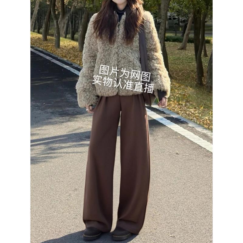 冬季新款显瘦显腿长宽松休闲阔腿加绒卫裤女DLY8326-1