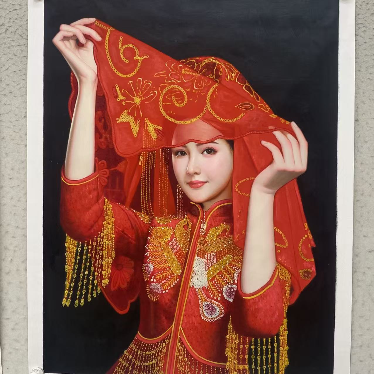 林彦新***中国新娘-红盖头-约75-100厘米-手绘油画-麻布