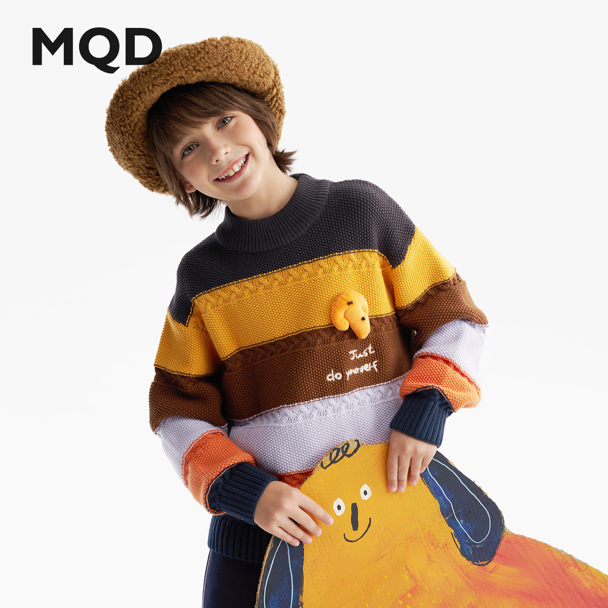 MQD男童毛衣针织衫25冬季新儿童加厚保暖半高领条纹上衣945430703