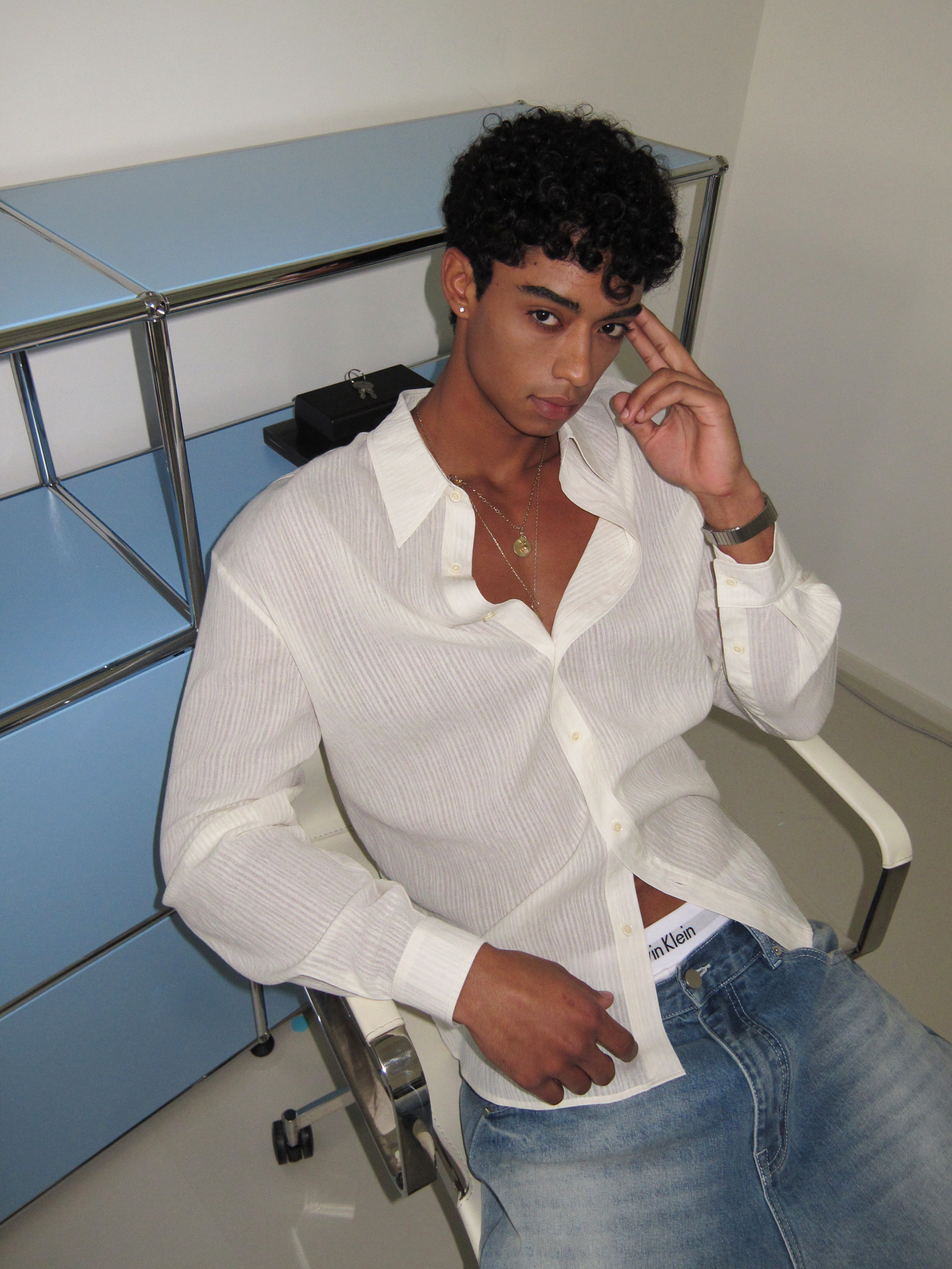 weave 沙滩日常 浅沙白轻薄肌理宽松休闲长袖衬衫微透褶皱男