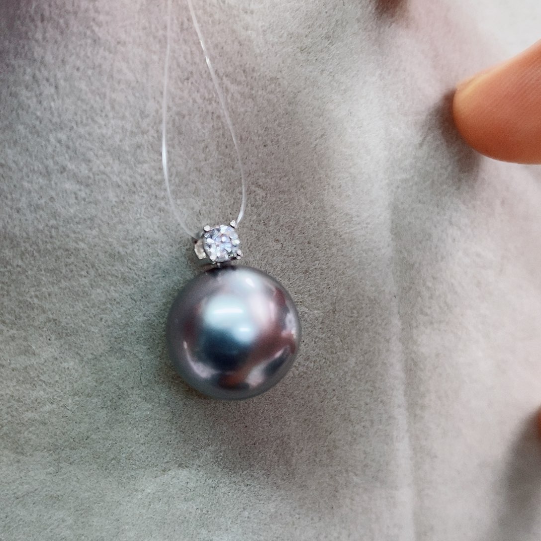 吊坠(不含链)银S925镶嵌海水珍珠11-12