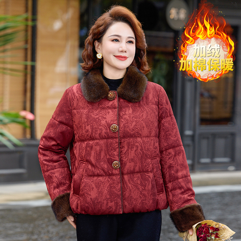 新款冬季百搭中老年女装妈妈装国风棉服加绒加厚棉衣保暖棉服