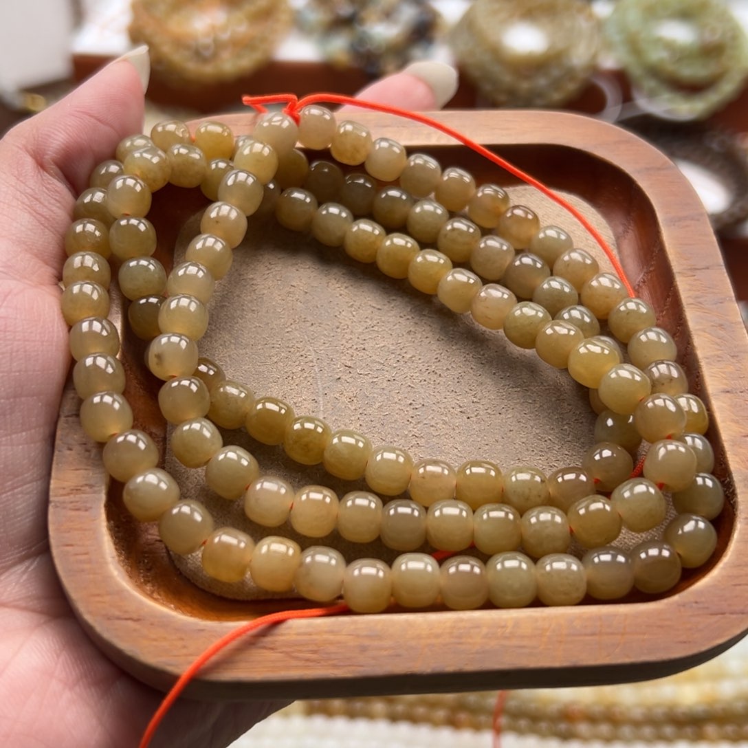 毛衣链未镶嵌和田玉珠串6*7mm