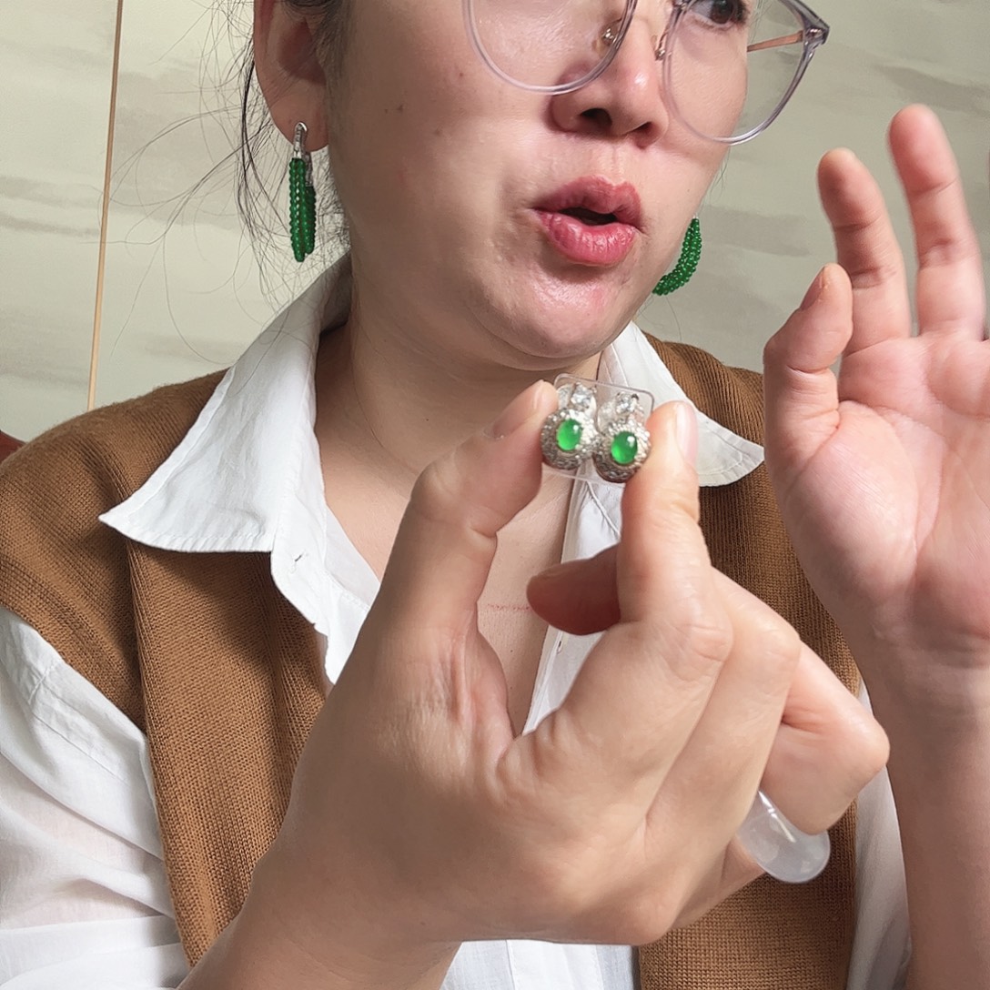 翡翠未镶嵌耳饰天然缅甸翡翠耳饰