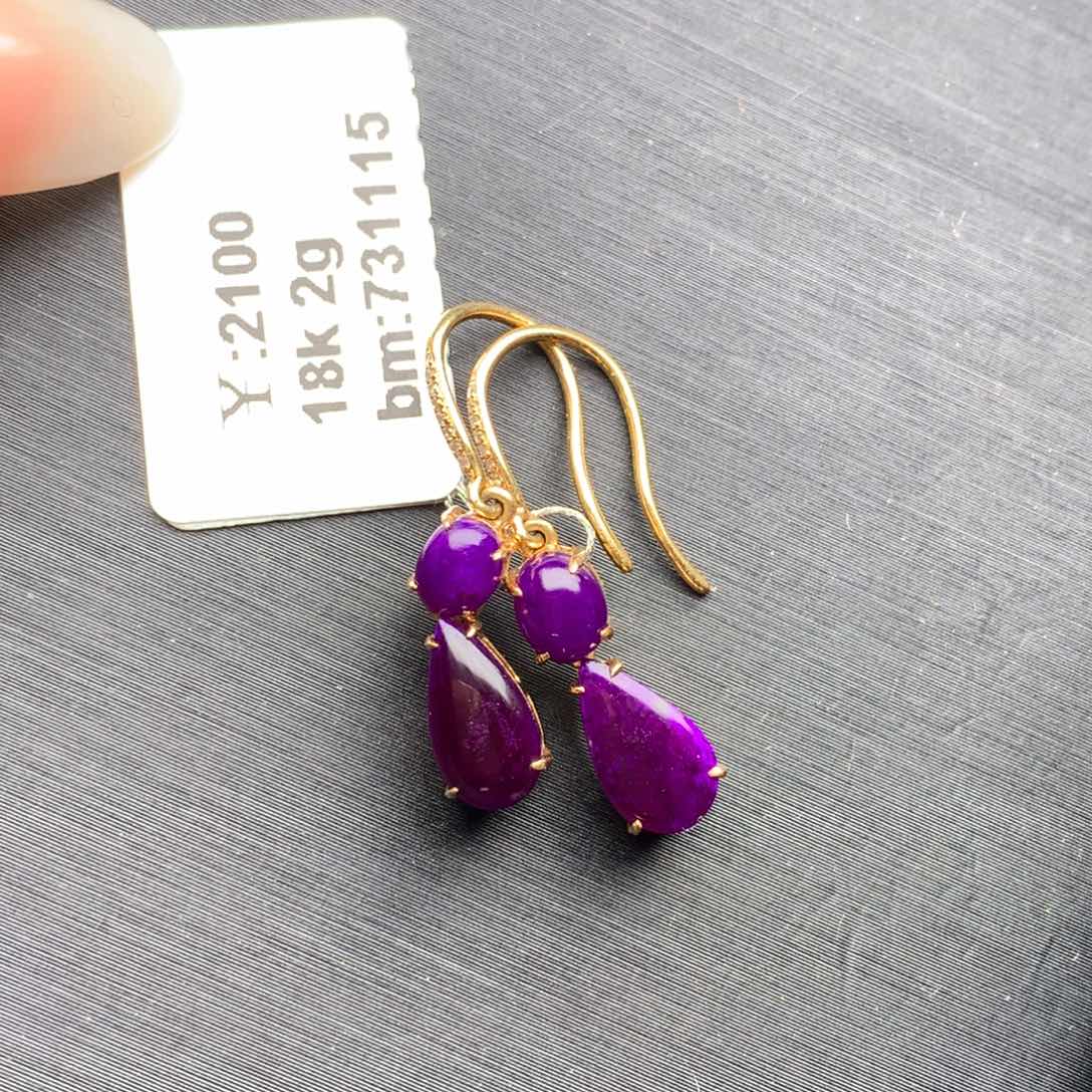 苏纪石（舒俱来）耳钩18K金镶嵌