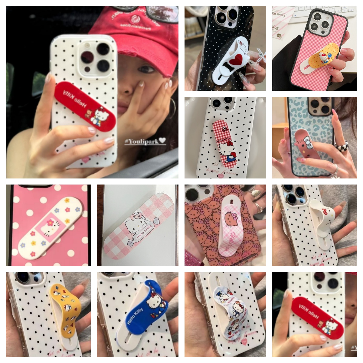 创意卡通凯蒂猫创可贴支架适用苹果华为vivo小米oppo手机壳