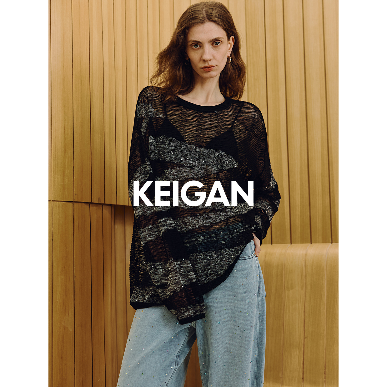 【达人专属】开间/重工定制晕染段染条纹 薄透棉感落肩针织极光套衫