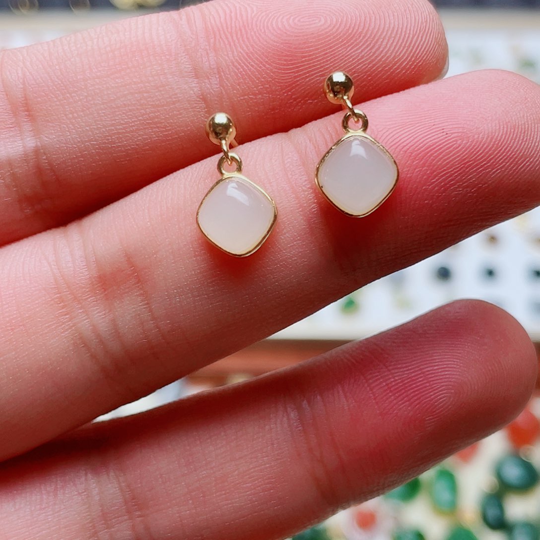 和田玉银S925镶嵌耳饰