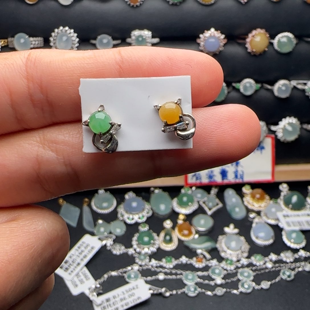 翡翠戒指银S925镶嵌天然缅甸A货翡翠