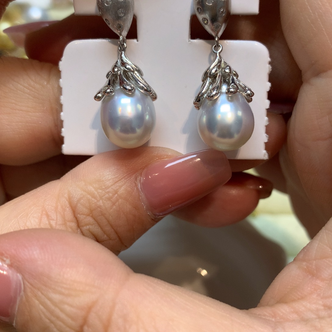 海水珍珠耳饰银S925镶嵌