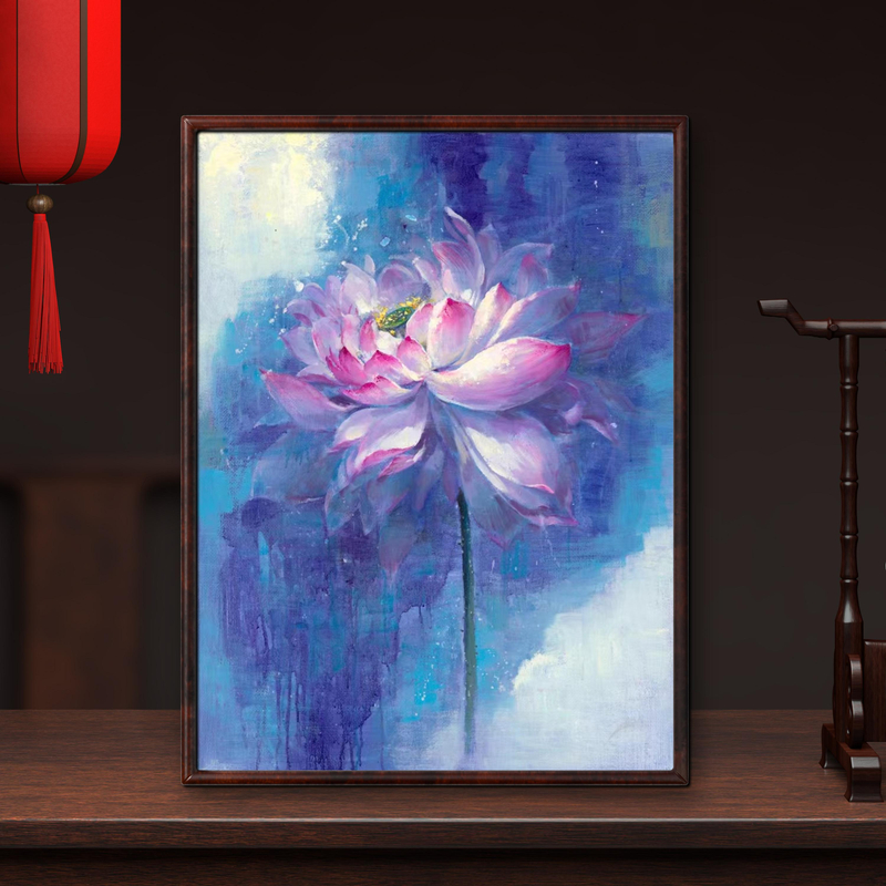 【亭亭玉立】荷花油画肌理复刻版画小幅客厅茶室桌面装饰画22*28