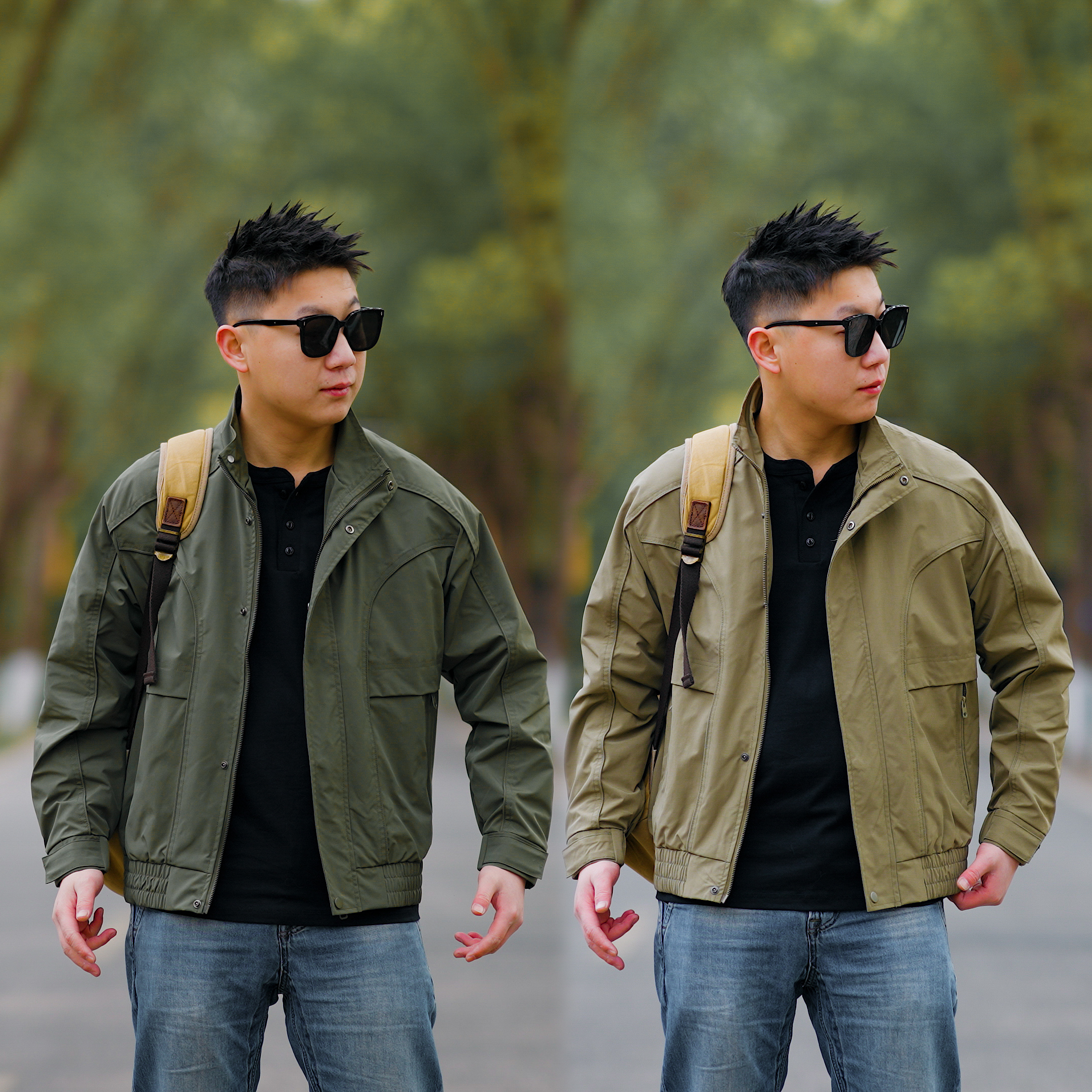 春季新款美式复古阿美咔叽户外防风立领工装休闲薄款多口袋夹克