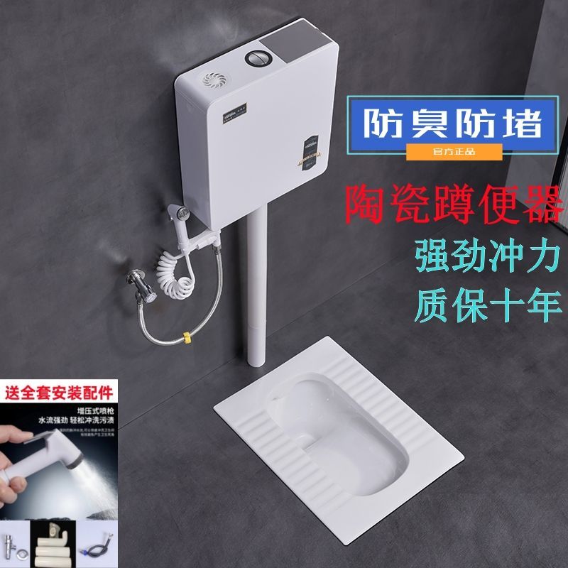 蹲便器家用陶瓷蹲便器水箱套装卫生间防臭小号大便器蹲坑蹲厕蹲盆