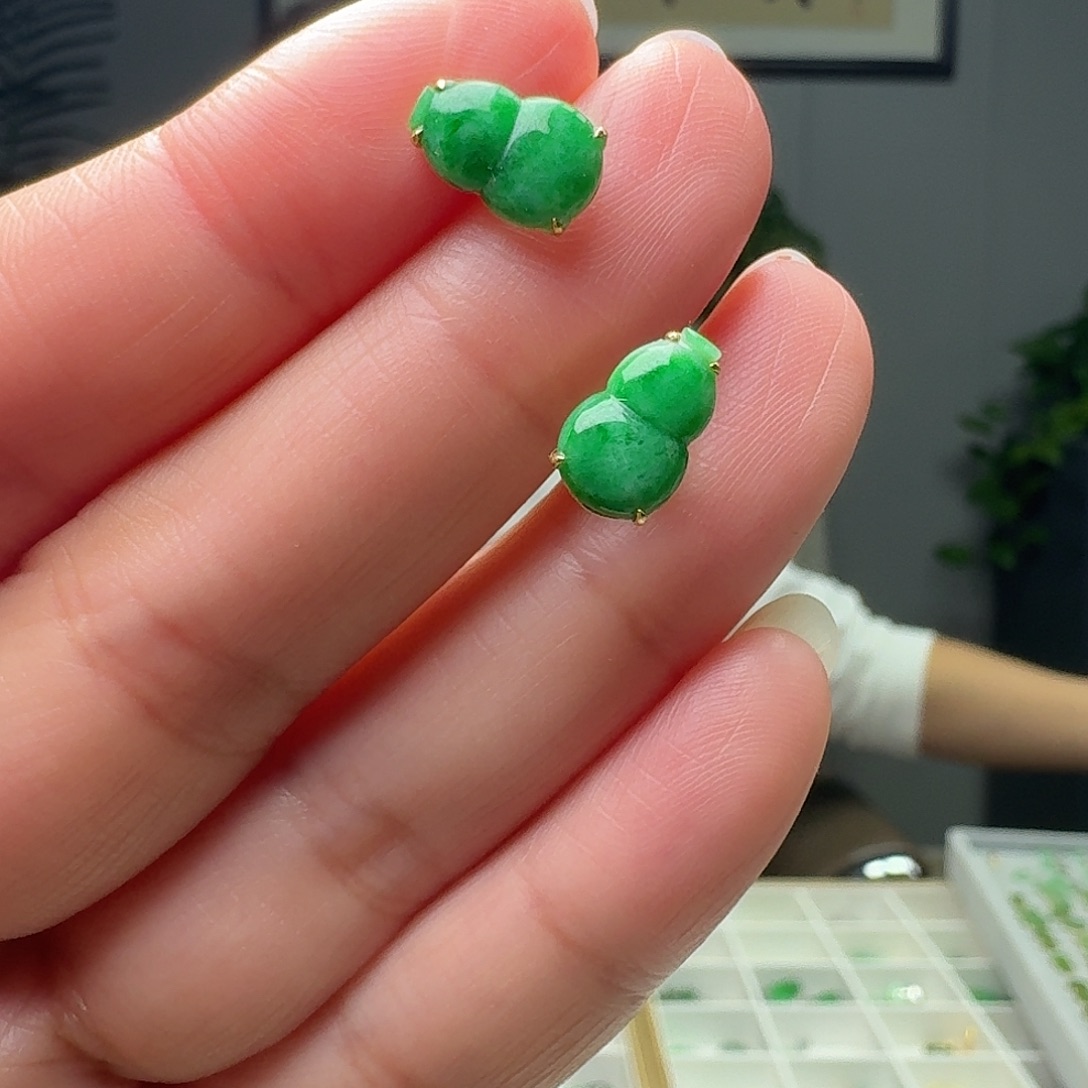 翡翠18K金镶嵌耳饰多样性发货其一