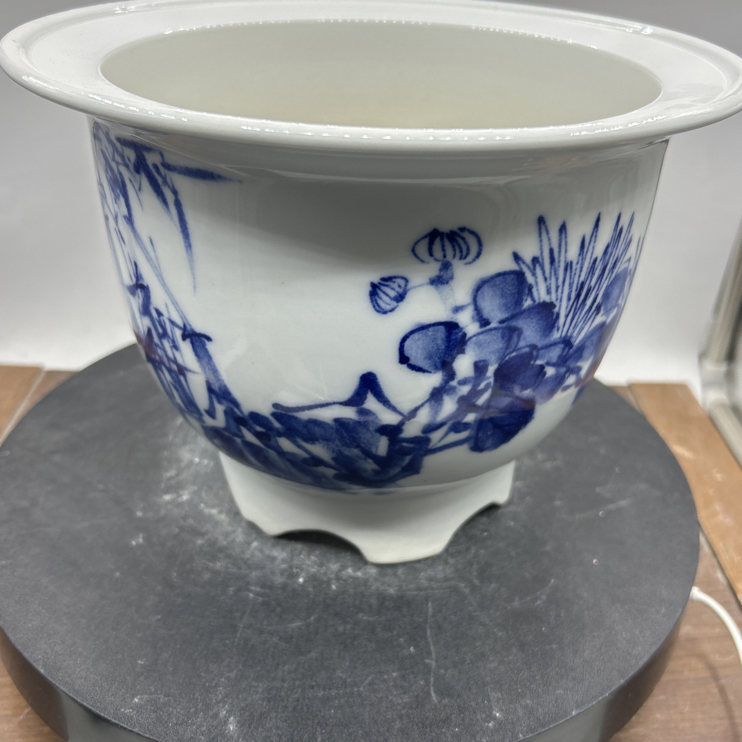 景德镇高温手绘青花兰花花盆高17厘米口径24厘米