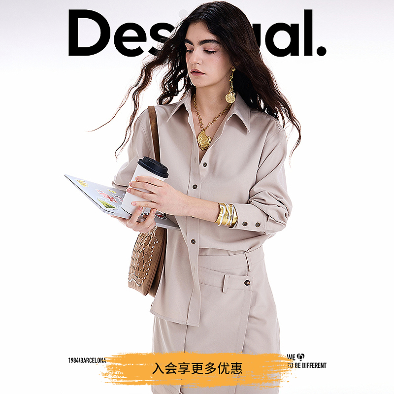 Desigual25秋冬新品假两件衬衫立体袋围裙式连衣裙