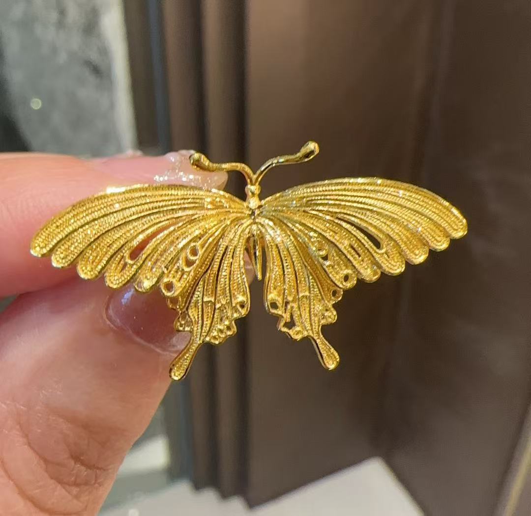 鳳喆古法錾刻花丝工艺设计师款蝴蝶发绳足金999
