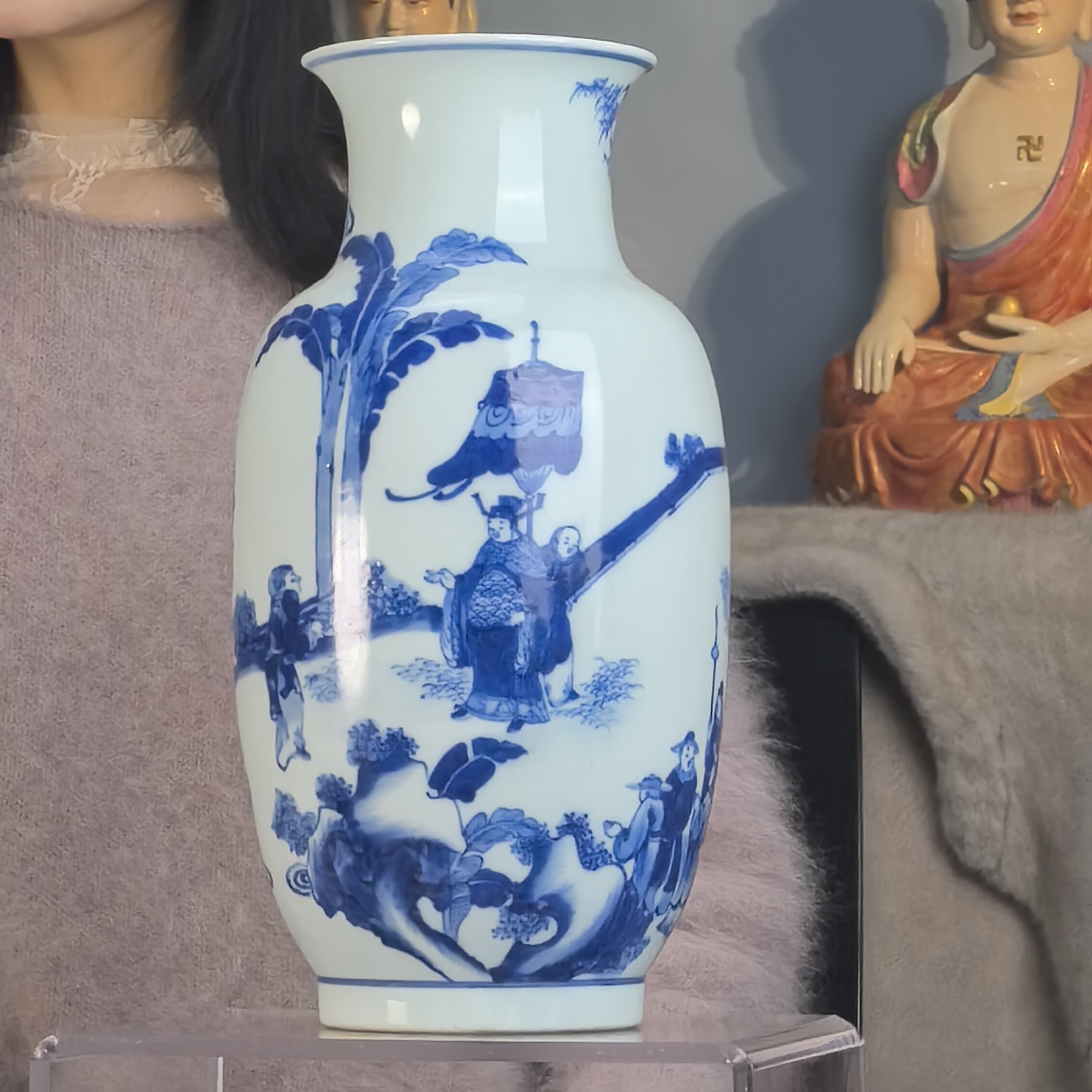 清 青花人物故事冬瓜瓶