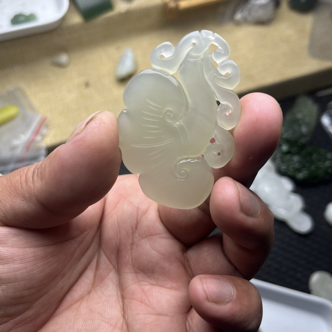 和田玉青海料立体如意玉润呈祥品质佳