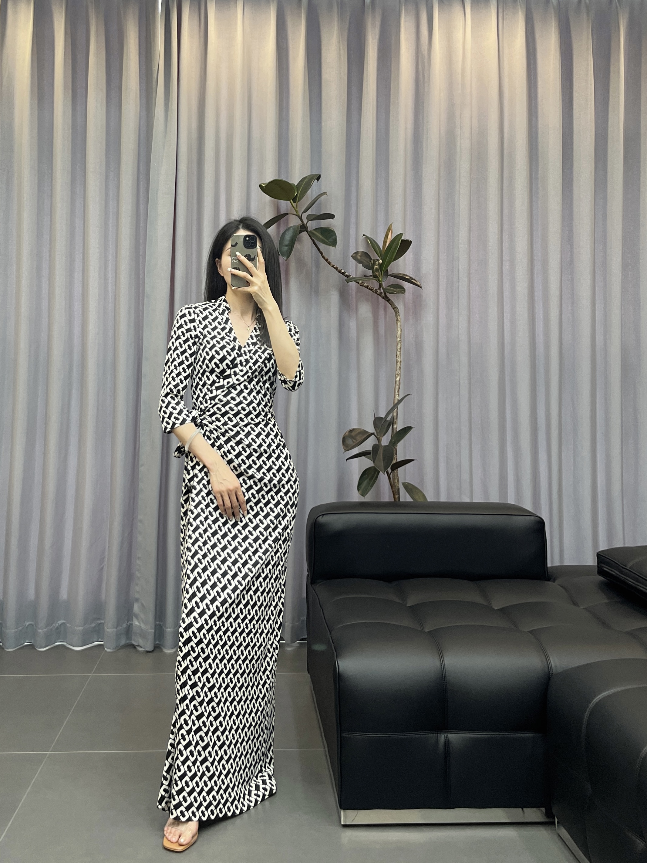 超长锁链裹身裙修身显瘦优雅复古连衣裙法式