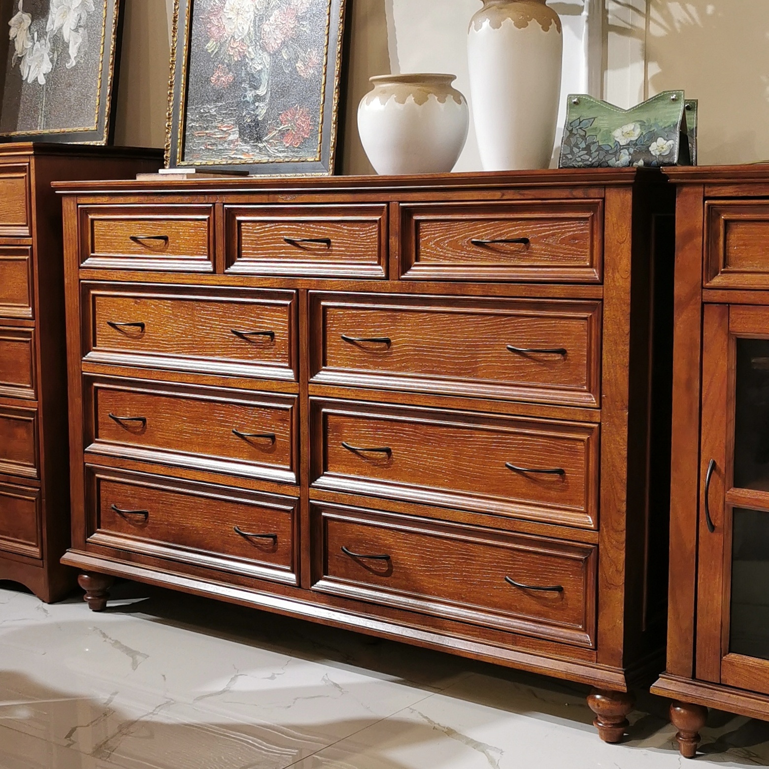 美式简约纯实木九斗柜卧室家用多斗柜床边柜抽屉柜床尾柜白蜡木