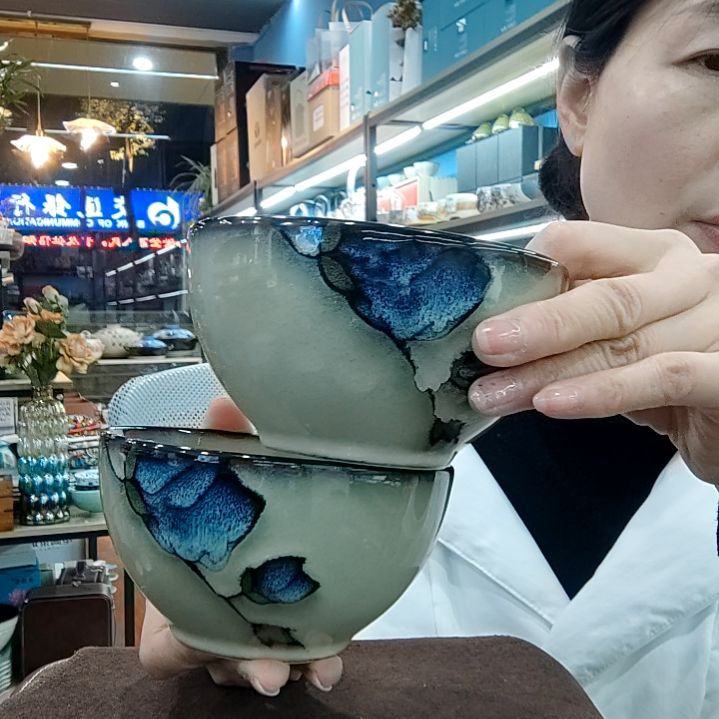 瓷片小可陶瓷高温釉下彩一组六只