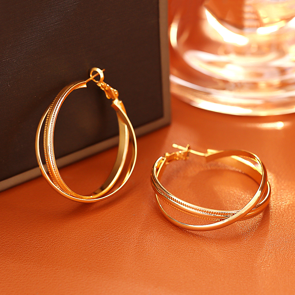 铜合金无非金属耳饰 欧美风跨境交叉耳环简约时尚高级感大气夸张