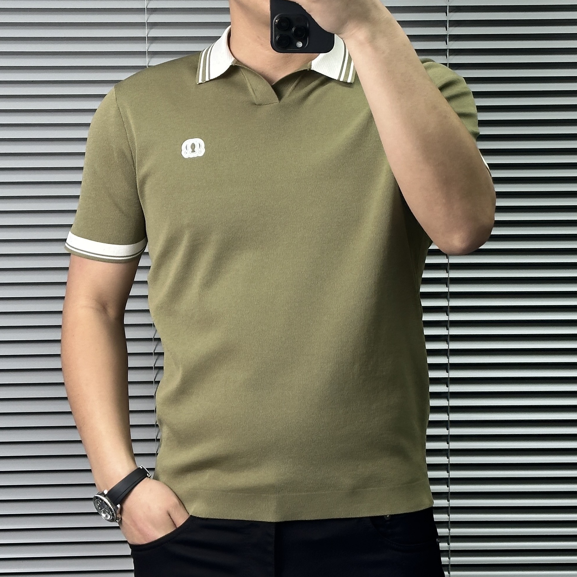 【伊力特】巴尔赫时尚夏季男士高端轻奢针织百搭修身休闲短袖D0553