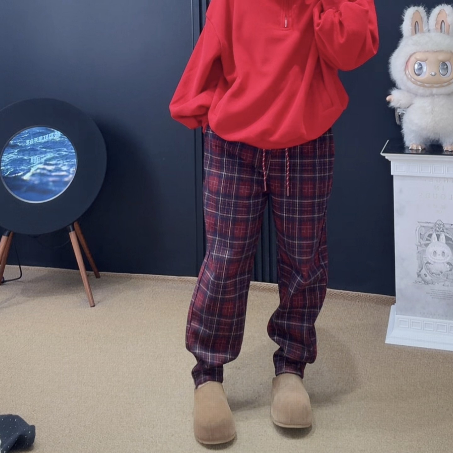 「涵涵家」胖妹妹慵懒复古百搭格子加绒显瘦哈伦裤女#2919