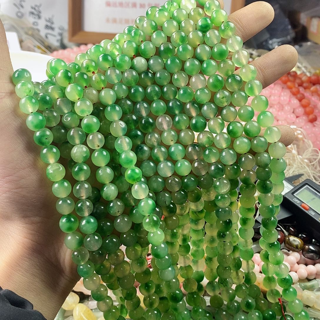 玛瑙/玉髓珠宝半成品合金一条8mm绿玉髓圆珠A213
