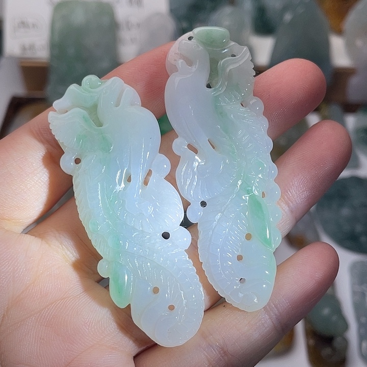 定制翡翠未镶嵌缅甸翡翠天然凤凰一对