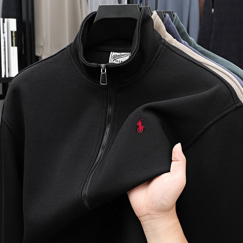 新款男女同款重工刺绣春秋复古百搭休闲纯色拉链开衫卫衣立领外套