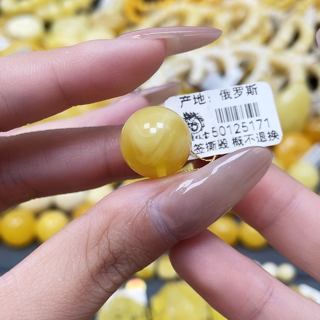 琥珀未镶嵌裸石15mm金溶洞浓蜡圆珠